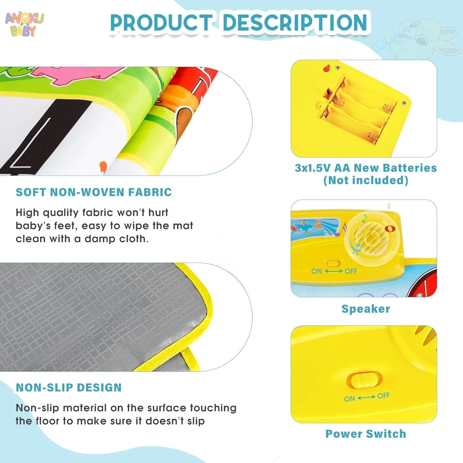 15*44" Educational Baby Play Mat Newborn Piano Gym for 0-12 Months Music Games For Babies Development Baby Activities Toys