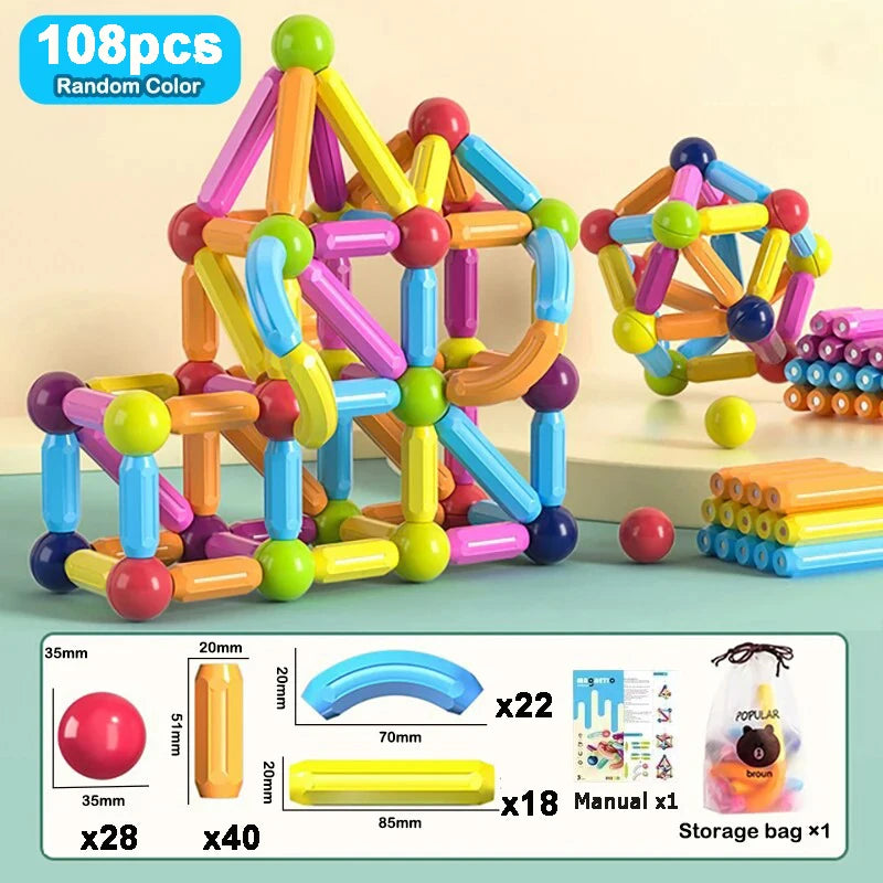 Montessori Educational Toy Magnetic Building Blocks Toy Magnetic Construction Set Magnet Ball Sticks Rod Games For Kids Baby