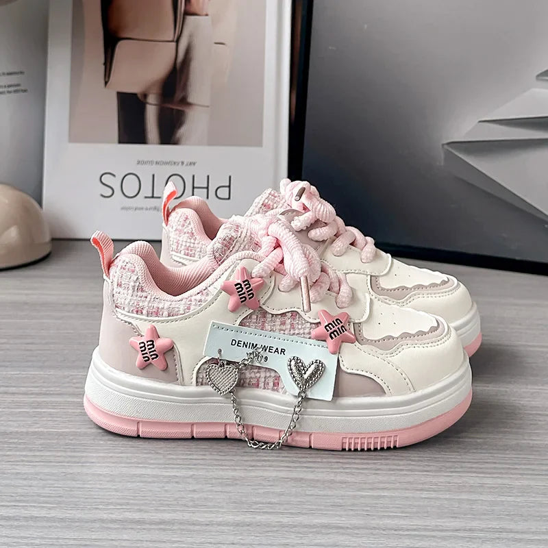 Pink Star Girls Sneaker Children Shoes Thick Sole Autumn Luxury Kids Casual Sneaker Comfortable Cute Sports Shoes for Girls