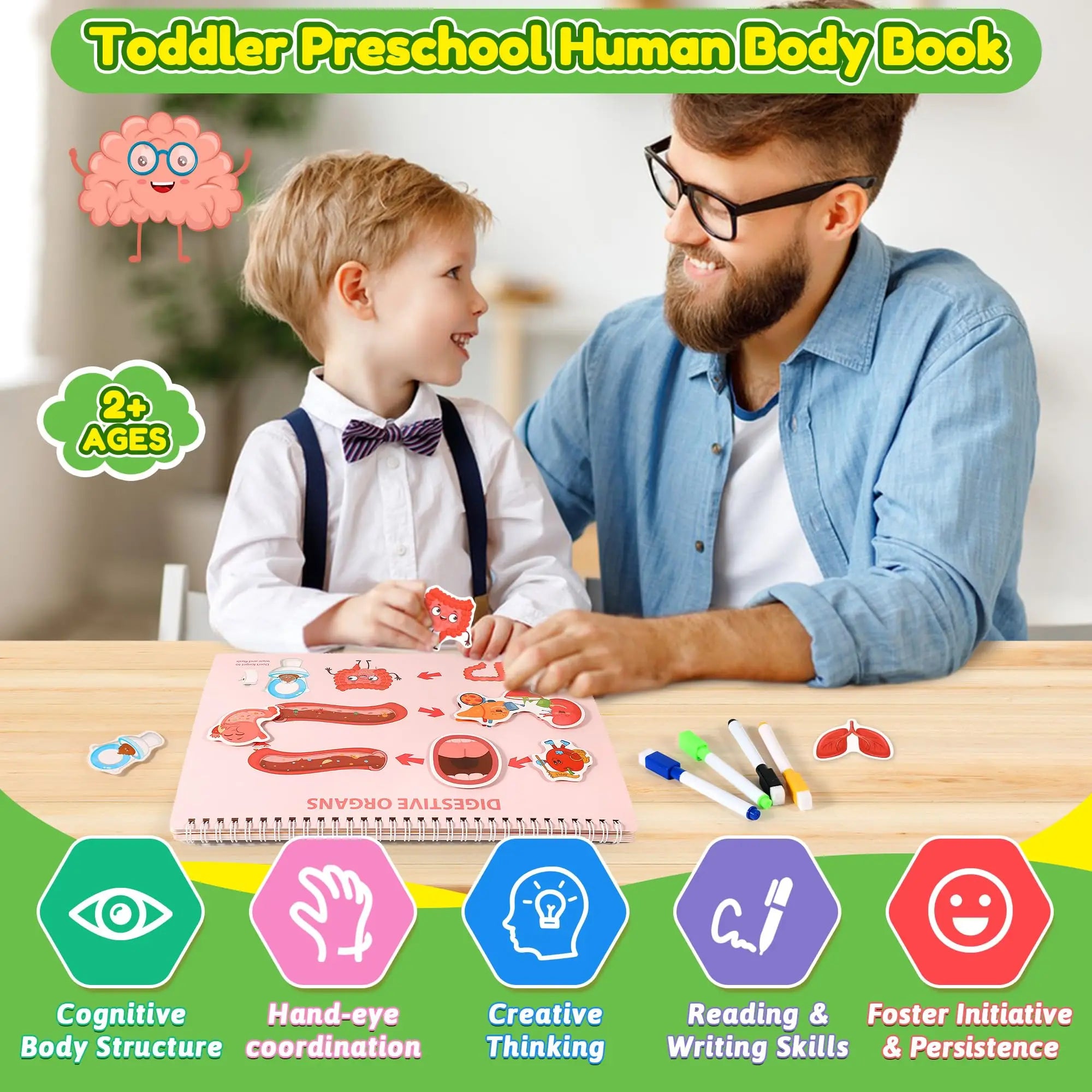 Human Anatomy Busy Book for Toddlers Montessori Preschool Learning Activities 30 Theme for Kids Sensory Education Travel Toys