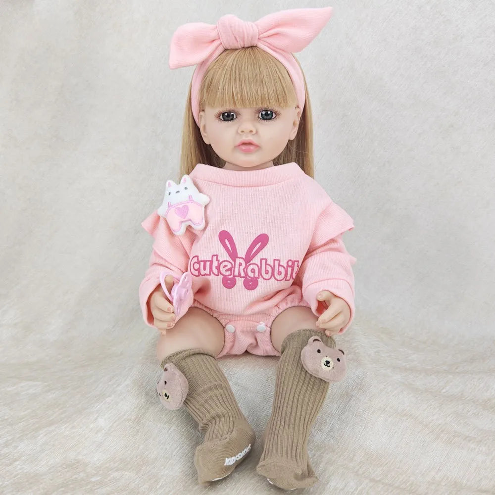 1pcs Pink Clothes Reborn Dolls 55cm 22inch Can Take Bath Simulating Baby Girl Full Vinyl Body Children's Birthday Gift
