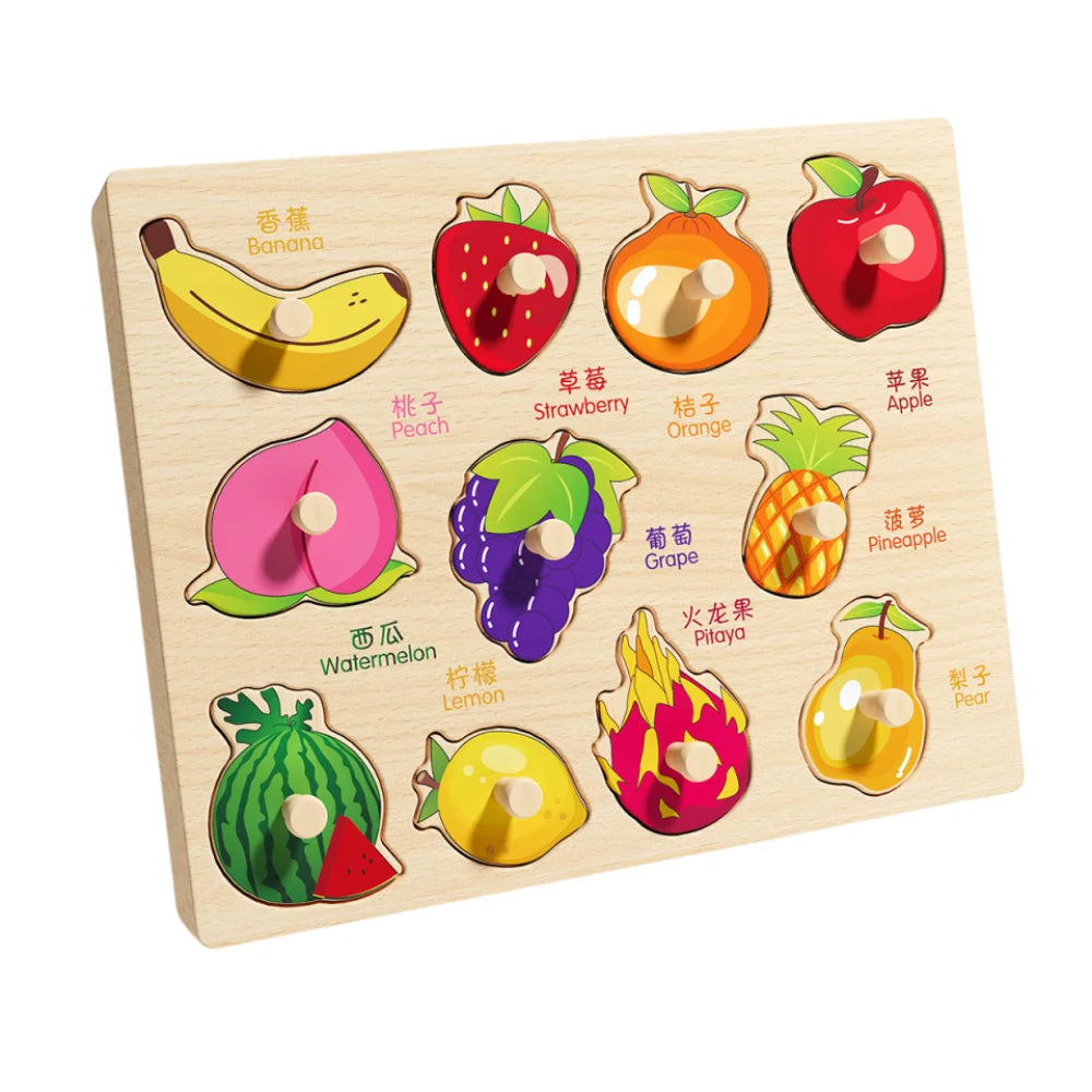 Montessori Hand Grab Boards Toys Cartoon Shape Matching Tangram Jigsaw Game Multifunction Creative Wooden Puzzle Toys Kids