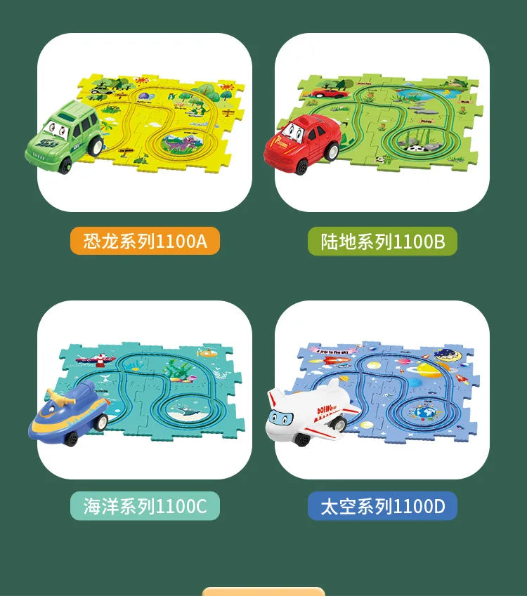 Children Puzzle Electric Railroad Speeder DIY Assembly Electric Car Automatic Rail City Scene Construction Education Toy Gift