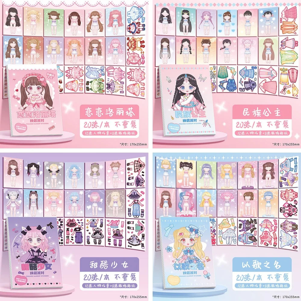 1pc Cute style change sticker book Cartoon Makeup Show Puzzle Cartoon Handmade DIY Sticker Book  Little Princess Makeup Book