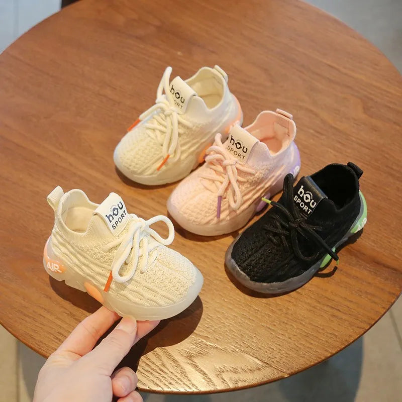 Kids Spring and Autumn Sneakers Soft Breathable Running Knitting Infant Casual Mesh Sports Boy Girl Lightweight Coconut Shoes