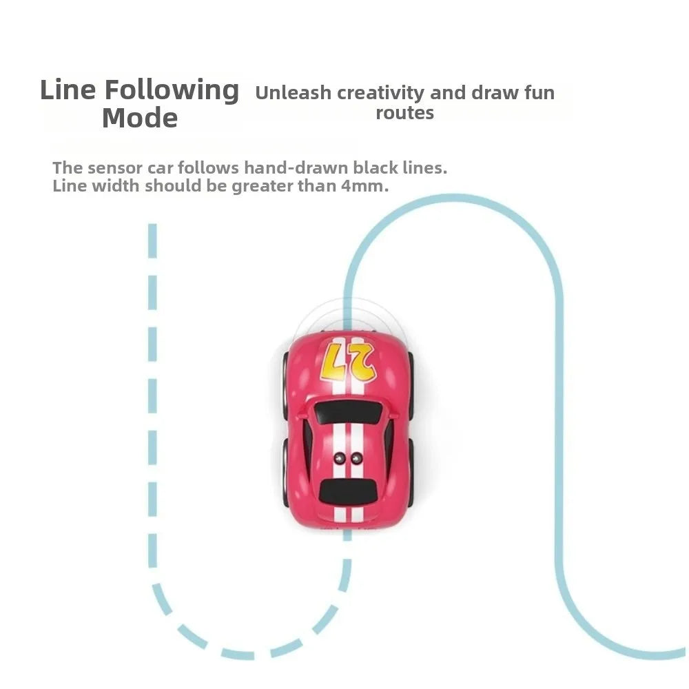 Creative Gift Rc-Controlled Magic Follows Line Car with 5 Play Modes Rechargeable Magic Mini Bus Toy Pig Pattern Magic Mini Bus