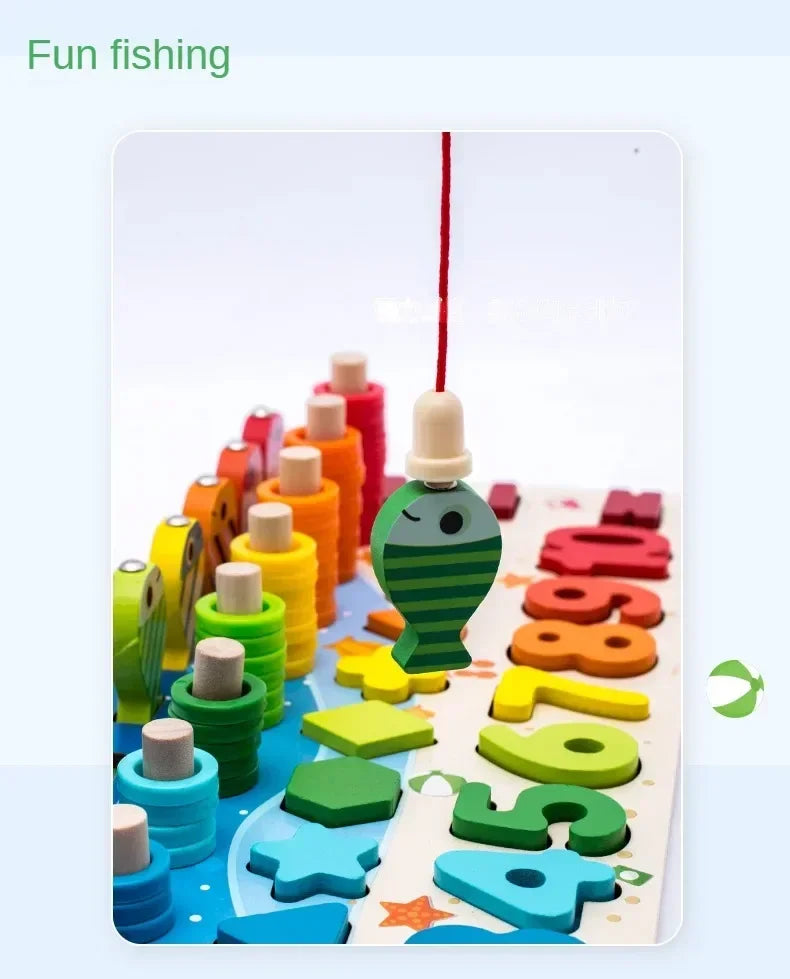 Montessori Toys Wooden Number Puzzle Sorting For Toddlers Shape Sorter Counting Fishing Game Educational Math Stacking Block