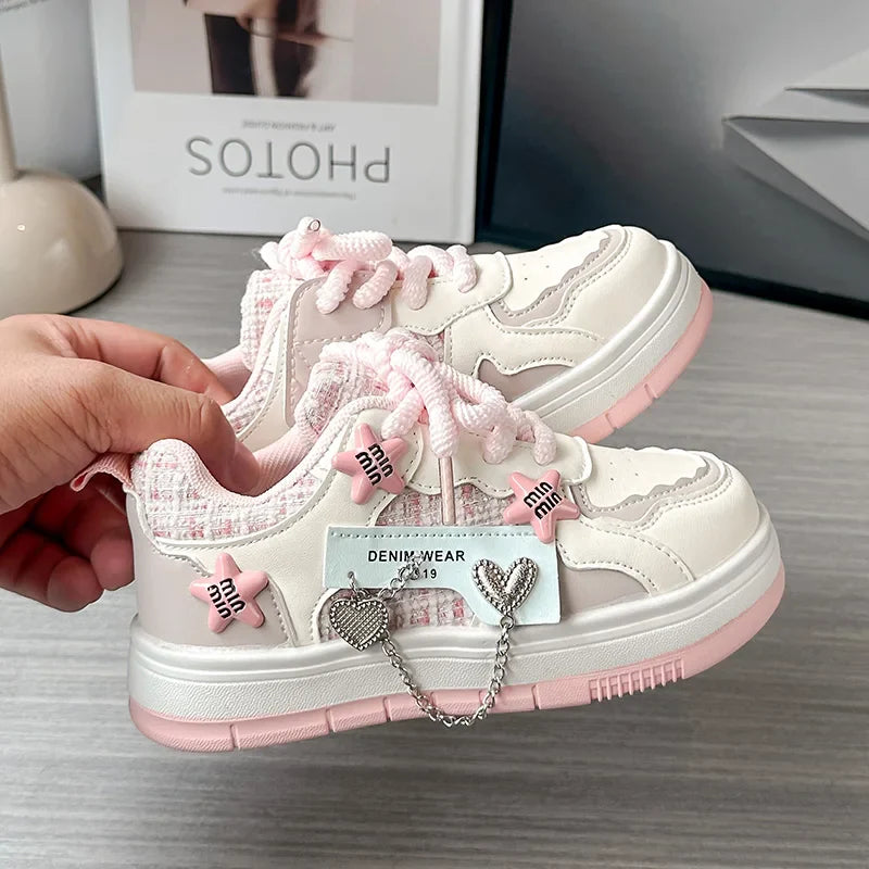 Pink Star Girls Sneaker Children Shoes Thick Sole Autumn Luxury Kids Casual Sneaker Comfortable Cute Sports Shoes for Girls