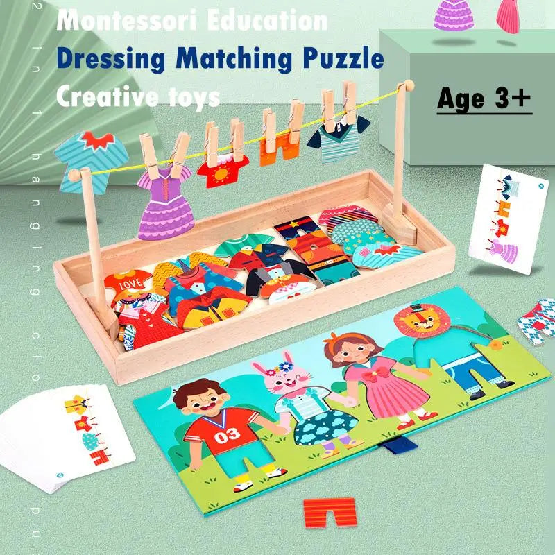 Wooden Fun Sock Drying Puzzle Montessori Toys Bear Change Clothes Jigsaw Puzzle Box Educational Matching Sorting Toys Gifts