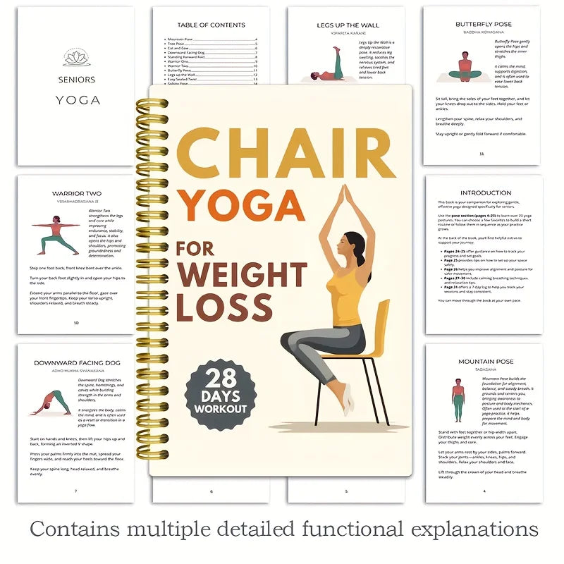28-Day Chair Yoga Weight Loss Plan&Log – 32 Sheets/64 Pages Illustrated Guide with Daily Exercises Diet Tips & Progress Tracking