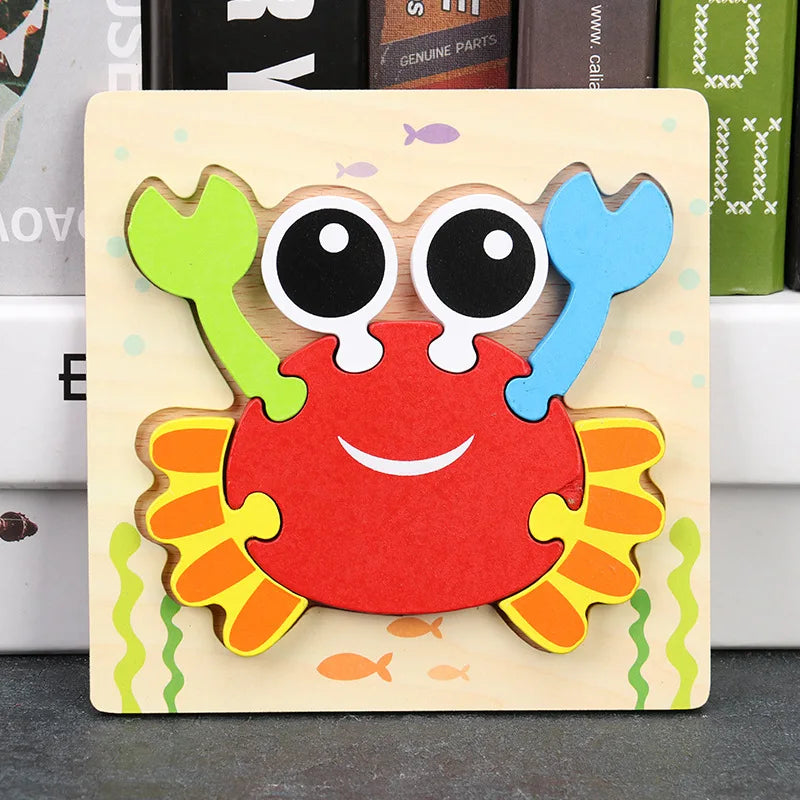 Baby High Quality 3D Wooden Puzzles Educational Cartoon Animals Early Learning Intelligence Puzzle Game Toys for Children