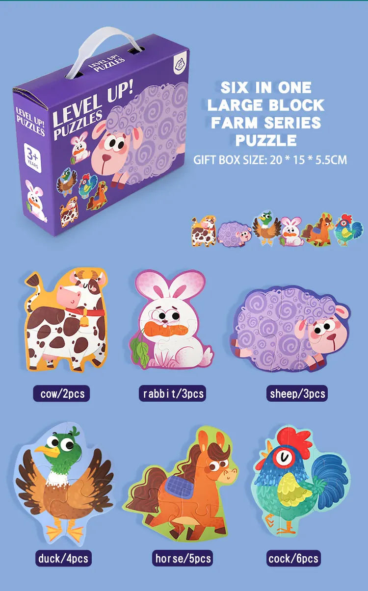 Wooden Jigsaw Puzzle Kids Toy Cartoon Animal Jigsaw Puzzles Game Early Educational Toys Gift Set for Children