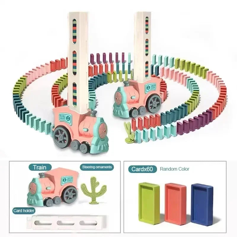 Automatic Laying Domino Train Electric Car Brick Blocks Kits Creative Games Intelligence Educational DIY Toys Kids Birthday Gift