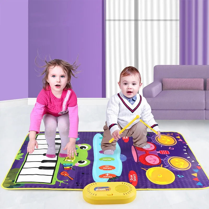 Baby Musical Piano Drum Play Mat 2 in 1 for Kids Toddlers Floor Keyboard Dance Mat with Sounds Baby Toy Music Blanket