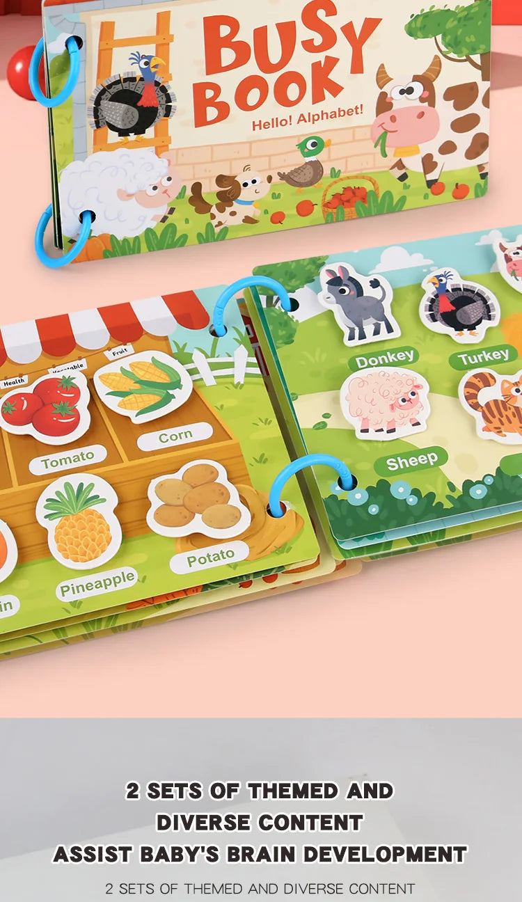 Busy Book for Kids, Animals Vehicles Dinosaurs Stickers, Matching Number & Letter Games, Interactive Learning Activity Book