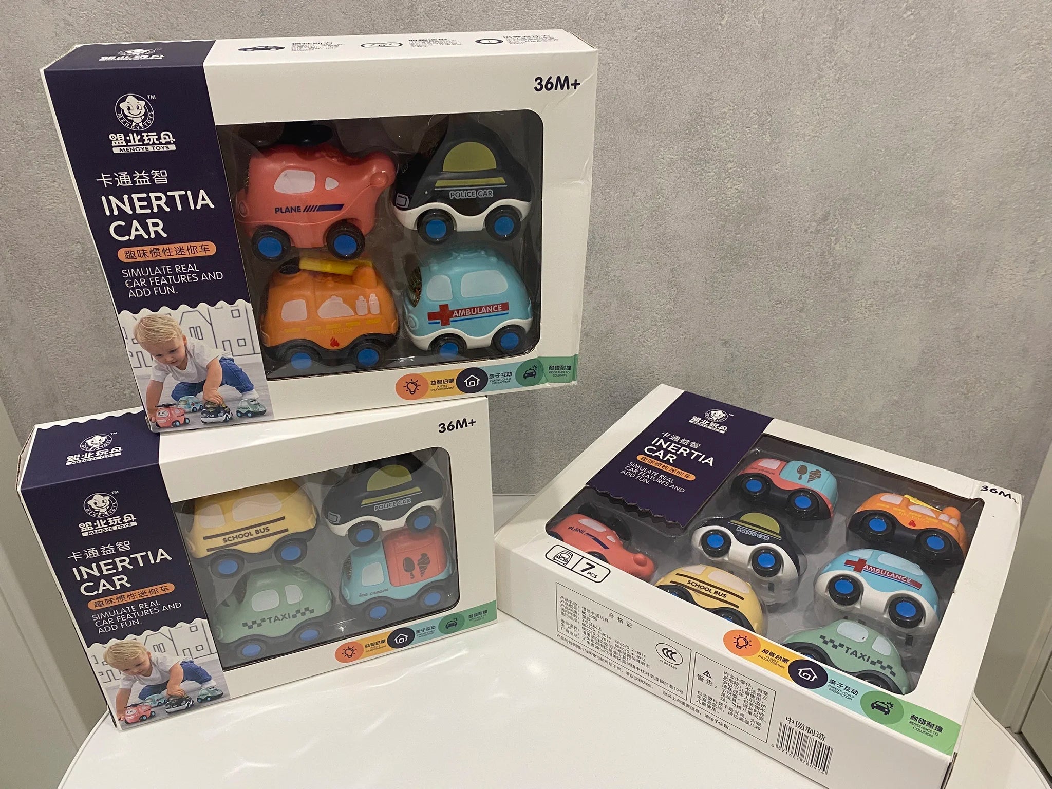 Cartoon Inertia Mini Car Toy Set Ambulance Police Car School Bus Fun Simulated Real Car Model Toys Boy's Birthday Surprise Gifts