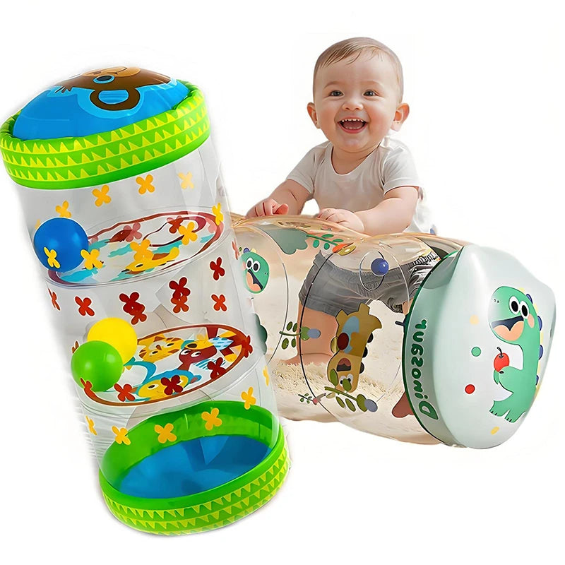 Baby Crawling Roller Montessori Activity Toy with Ball Rattle Games for Babies Development 0 6 12 Months Inflatable Crawling Toy