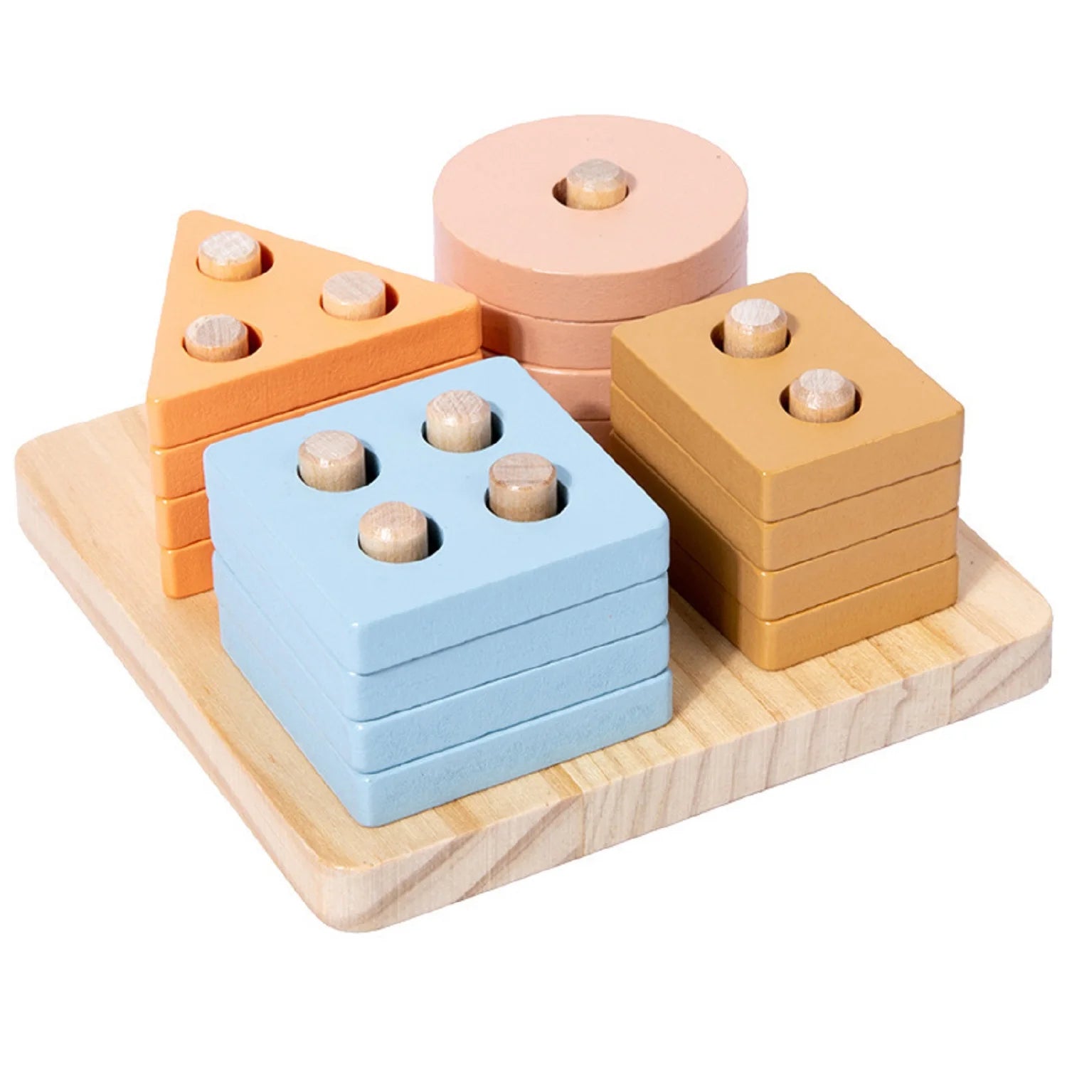 Wooden set of post building blocks baby fine motor toddler early education geometric shape matching color cognition classificati