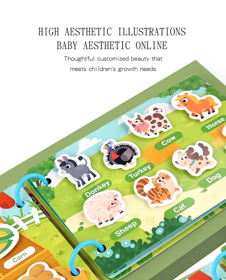 Busy Book for Kids, Animals Vehicles Dinosaurs Stickers, Matching Number & Letter Games, Interactive Learning Activity Book