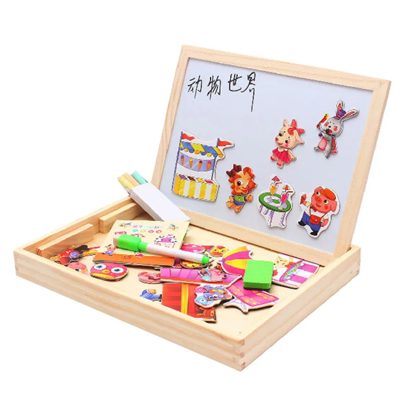 Magnetic 3D Puzzles for Kids Montessori Games Educational Toys for Children Blackboard Whiteboard Drawing Wooden Jigsaw Puzzle