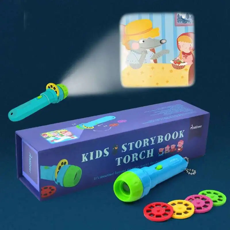 Children's Storybook Torch Projector Kaleidoscope Sky Handrail Galaxy Night Light Up Cartoon Baby Toy For Kids Educational Toys