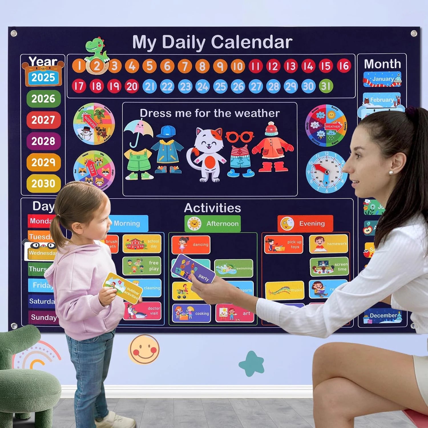 Montessori Felt Calendar Sensory Story Board for Toddlers，Interactive Classroom/Home Early Learning Wall Hanging Gifts
