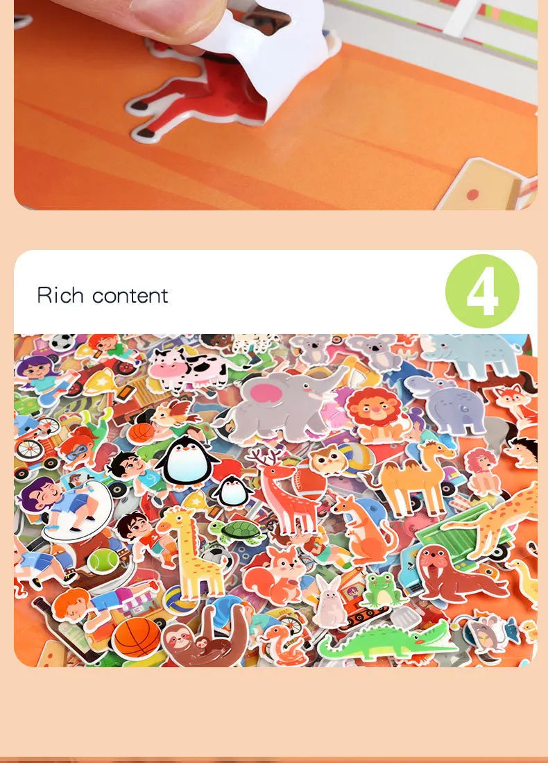 Kids' Reusable DIY Sticker Books Multi-Theme Bubble Sticker Jelly Stickers Portable Montessori Sticker Toy Gifts for Children