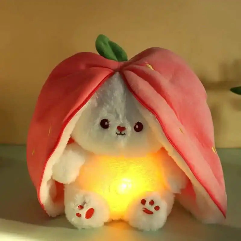 Glowing and Breathing Plush Strawberry Rabbit Stuffed Animals Plush Toy Companion Comfort Cartoon Cute Plush Doll Holiday Gifts