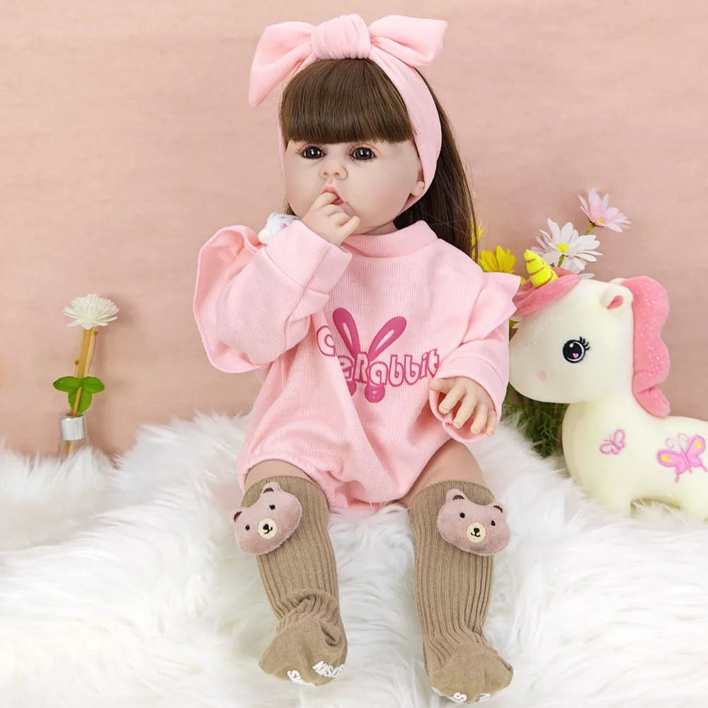 1pcs Pink Clothes Reborn Dolls 55cm 22inch Can Take Bath Simulating Baby Girl Full Vinyl Body Children's Birthday Gift