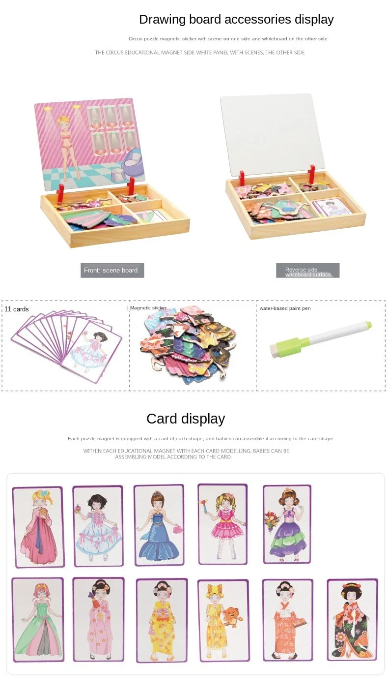 Magnetic 3D Puzzles for Kids Montessori Games Educational Toys for Children Blackboard Whiteboard Drawing Wooden Jigsaw Puzzle