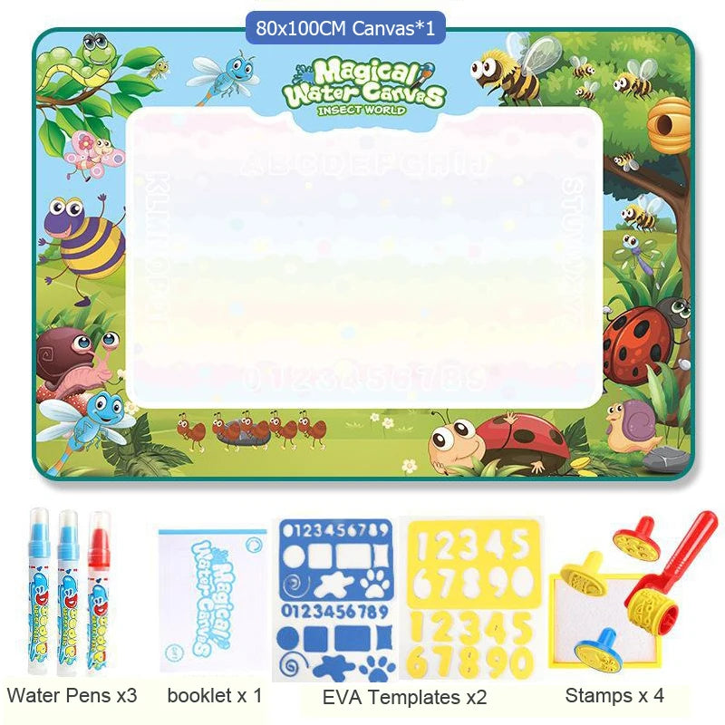 100x80CM Magic Water Drawing Doodle Mat With Reusable Magic Pens Coloring Painting Board Montessori Educational Toys Kids Gifts