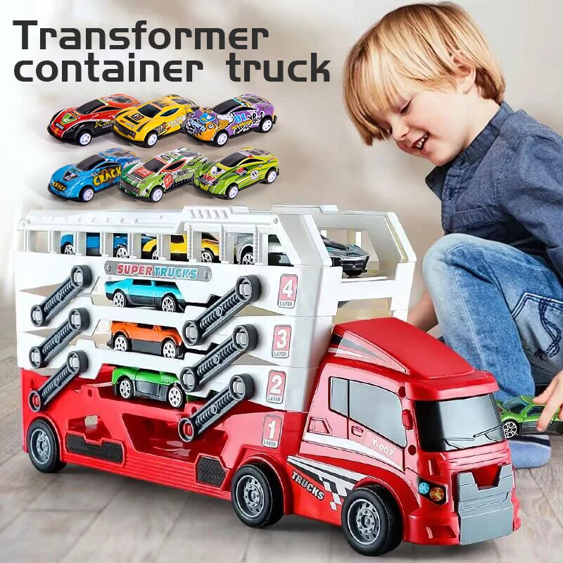 Ejector container truck engineering car with 6 alloy car children's toy pull-back car toy Christmas Thanksgiving gift