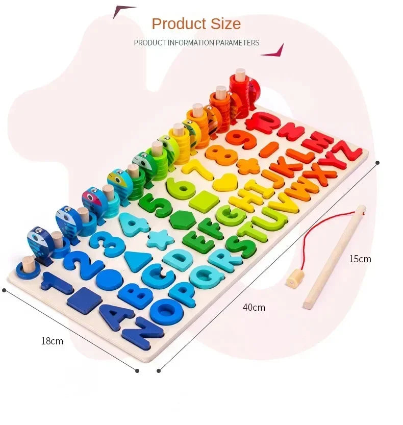 Montessori Toys Wooden Number Puzzle Sorting For Toddlers Shape Sorter Counting Fishing Game Educational Math Stacking Block