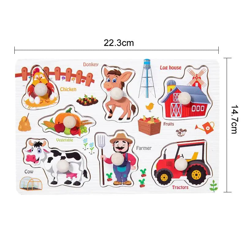 ﻿Montessori Wooden Hand Grab Boards Baby Educational Cartoon Vehicle Animals Fruits 3D Puzzles Kids Early Education Toys TMZ﻿