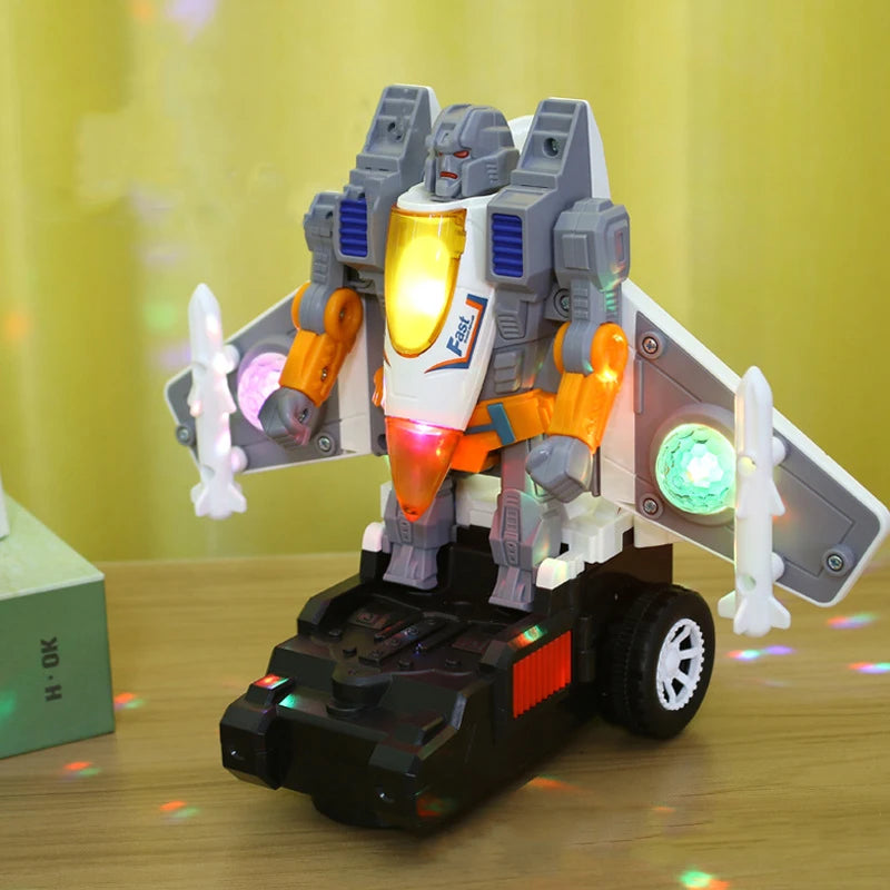 Simulation Electric Dancing Deformation Rotating Plane Toy With Light Deformation Robot Car Toy Creative Birthday Gift For Kids