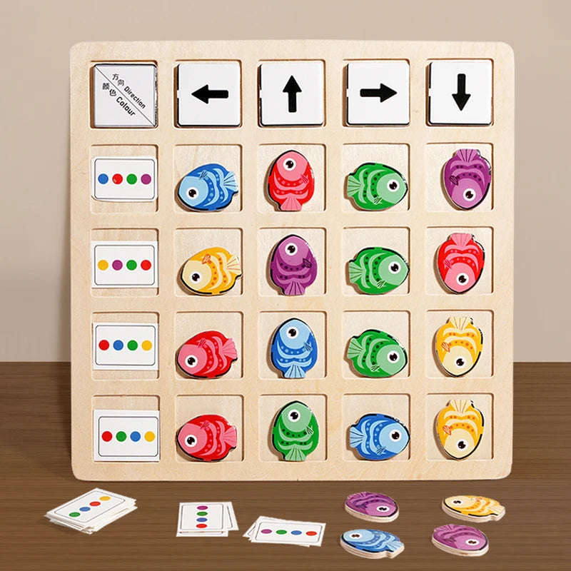 Children's Wooden Montessori Toys Kids Logical Thinking Training Direction Color Cognition Educational Battle Battle Board Game