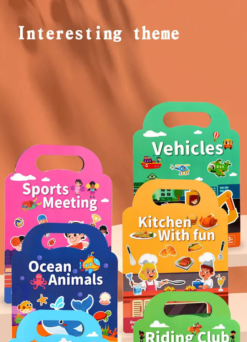 Kids' Reusable DIY Sticker Books Multi-Theme Bubble Sticker Jelly Stickers Portable Montessori Sticker Toy Gifts for Children