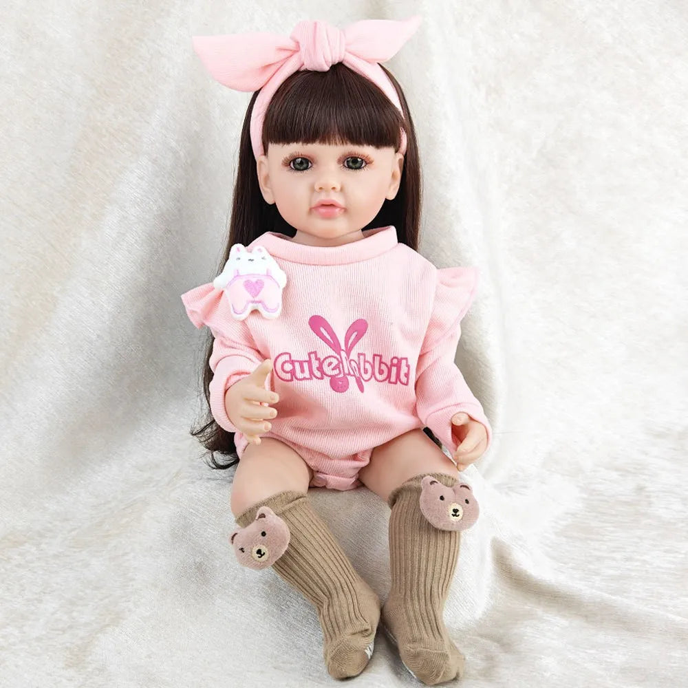 1pcs Pink Clothes Reborn Dolls 55cm 22inch Can Take Bath Simulating Baby Girl Full Vinyl Body Children's Birthday Gift