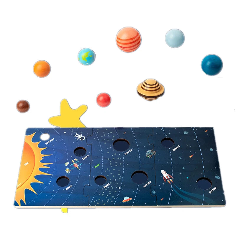 Baby Montessori Wooden Early Education Toys 3D Eight Planets Puzzle Toy Universe Cognition Solar System Planet Matching Board
