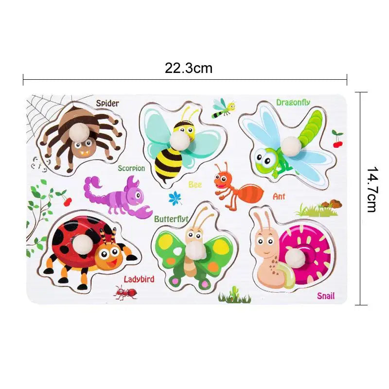 ﻿Montessori Wooden Hand Grab Boards Baby Educational Cartoon Vehicle Animals Fruits 3D Puzzles Kids Early Education Toys TMZ﻿