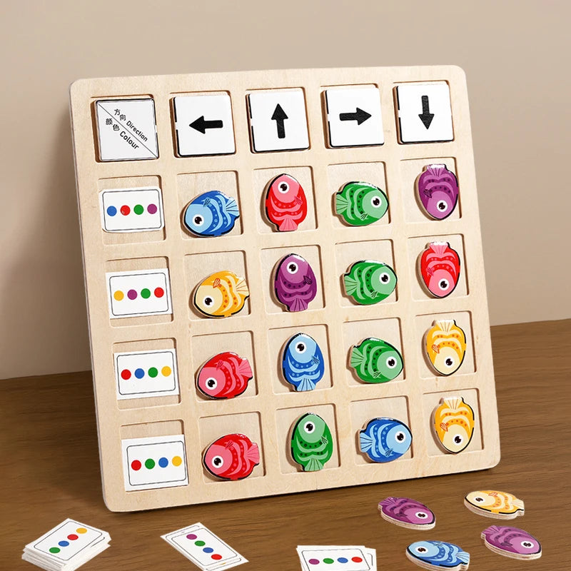 Children's Wooden Montessori Toys Kids Logical Thinking Training Direction Color Cognition Educational Battle Battle Board Game