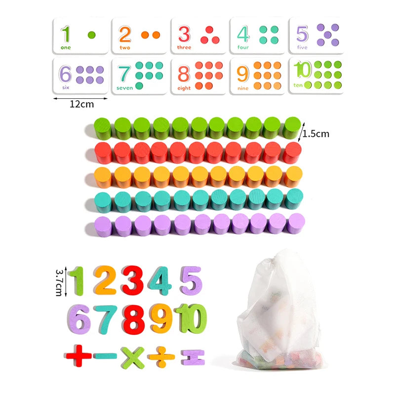 Montessori Wooden Arithmetic Toy Set Number Cognitive Matching Game For 2-6 Year Old Toddlers