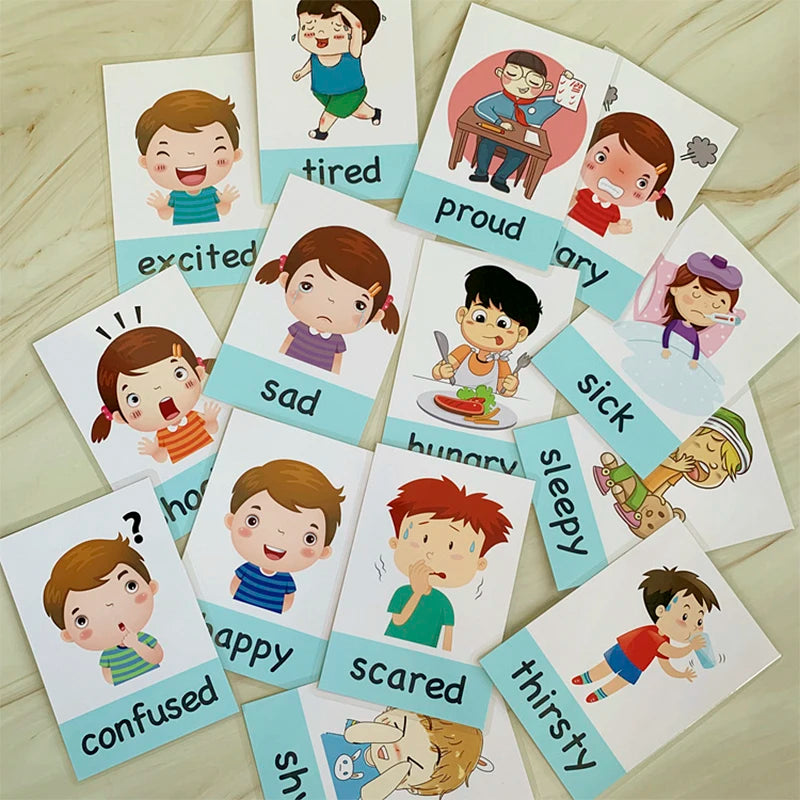12PCS/Set Montessori Baby Learning Card Cartoon English Flash Cards for Children Kids Funny Memory Exercise Game Educational Toy