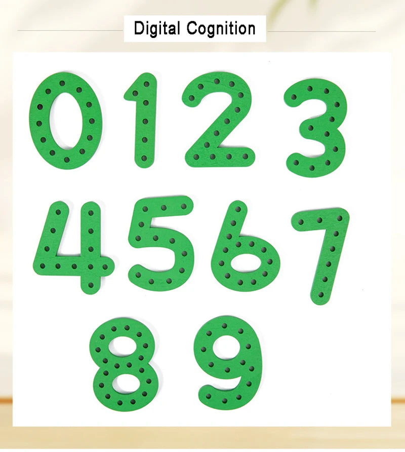 Wooden Number Letter Rope Game Early Education Cognitive Handmade Rope Letter Educational Toys Hand Eye Coordination Training