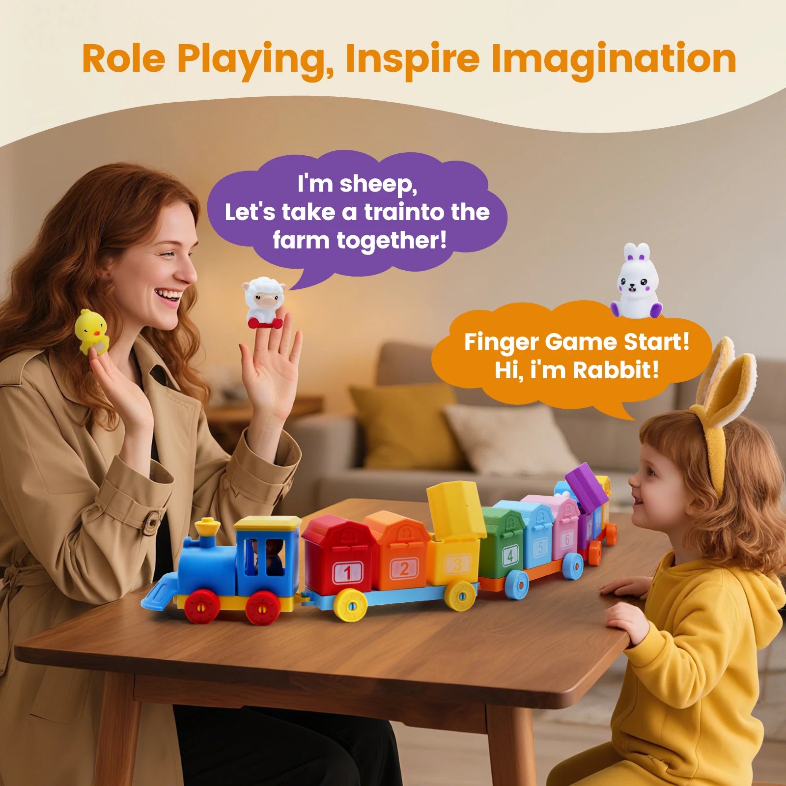 Montessori Farm Train/Surprise Party Set for Toddlers Learning Counting, Matching & Sorting Fine Motor Skills,Preschool Toy Gift