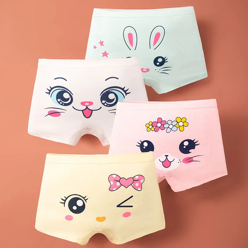 4pcs Cotton Girls Soft Panties Baby Lovely Character Pattern Cartoon Panty Students Boxer Briefs Kids Underwears Children Boxers