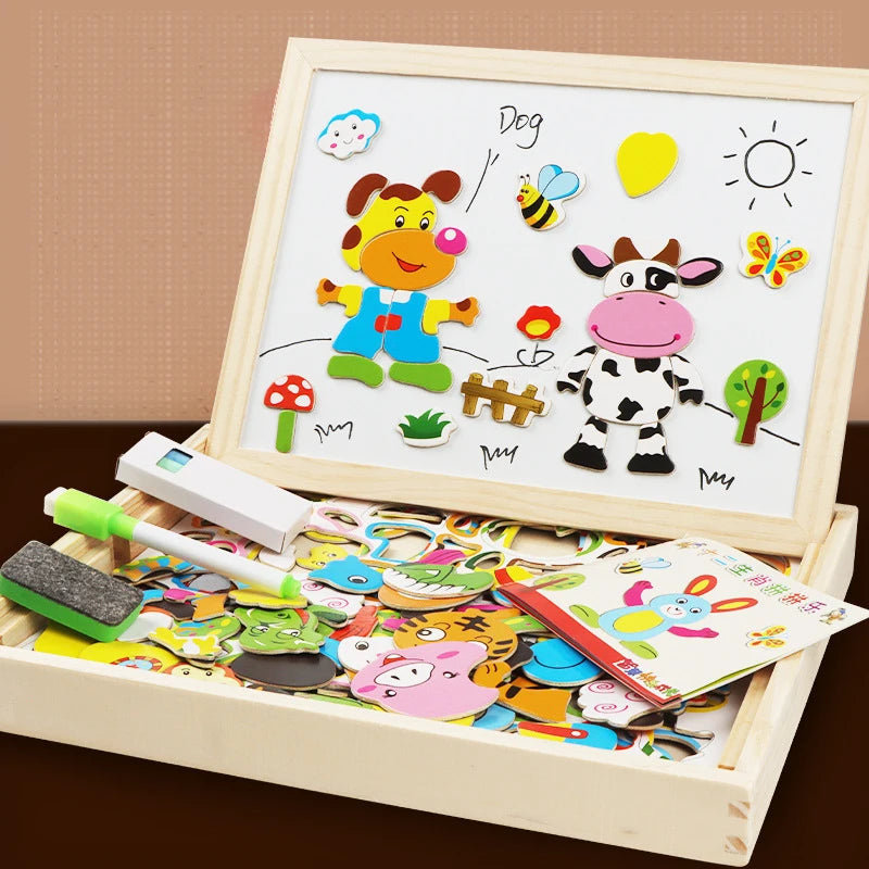 Wooden Multifunction Children Animal Puzzle Writing Magnetic Drawing Board Blackboard Learning Education Toys For Kids