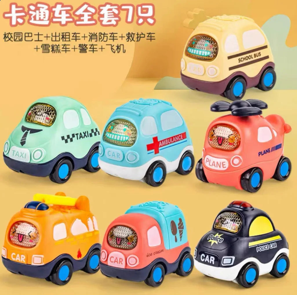 Cartoon Inertia Mini Car Toy Set Ambulance Police Car School Bus Fun Simulated Real Car Model Toys Boy's Birthday Surprise Gifts
