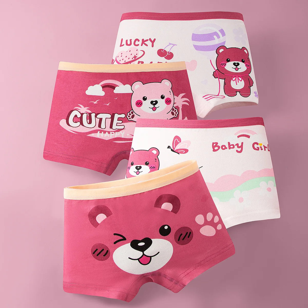 4pcs Cotton Girls Soft Panties Baby Lovely Character Pattern Cartoon Panty Students Boxer Briefs Kids Underwears Children Boxers