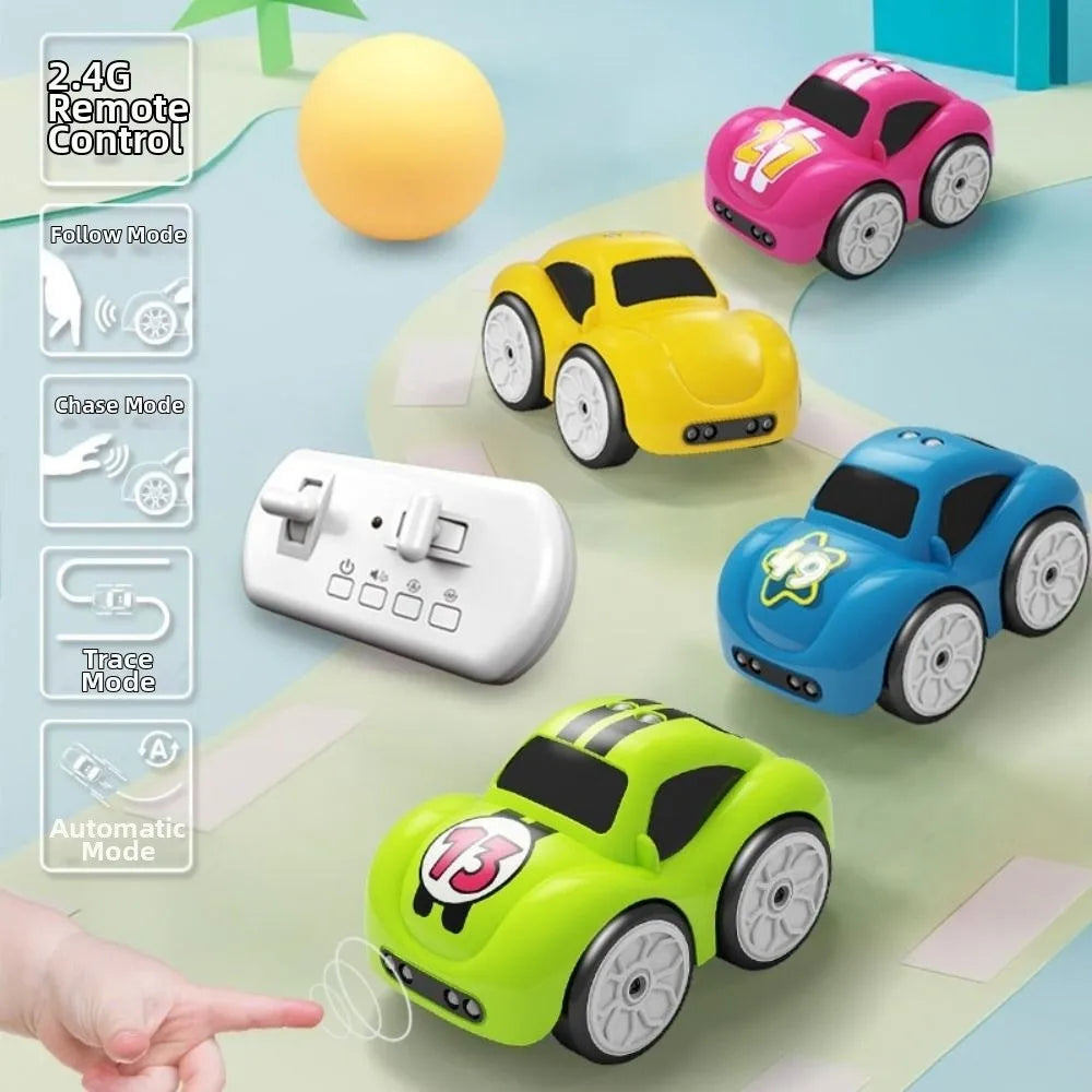 Creative Gift Rc-Controlled Magic Follows Line Car with 5 Play Modes Rechargeable Magic Mini Bus Toy Pig Pattern Magic Mini Bus